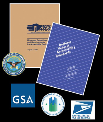 collage of agencies info and logos involved in ADA standards