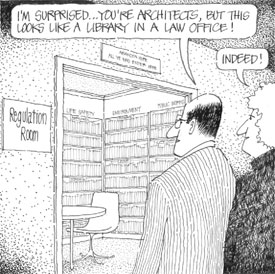 Cartoon showing that resources are central to a knowledge-based practice of architecture.