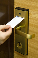 Example of a card key system in use unlocking a door