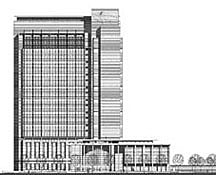 Line drawing of the Alfred A. Arraj United States Courthouse building in Denver, Colorado