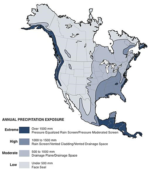 illustration depicting the annual quantity of precipitation exposure in North America