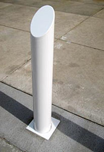 single removable white bollard with angled top