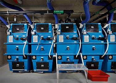 Row of blue composting units