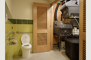 Restroom and mechanical closet with composting units