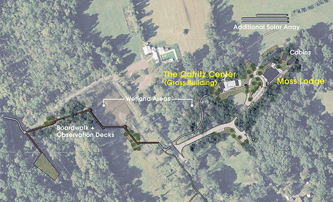 Aerial view of the Morris & Gwendolyn Cafritz Foundation Environmental Education Center site plan