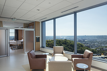Patient floor at Christ Hospital Joint and Spine Center including a dedicated gathering space for visitors