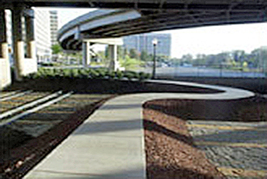 Sustainable landscaping on the north side under the overpass for Reagan National airport