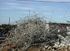 Segregated piles of debris