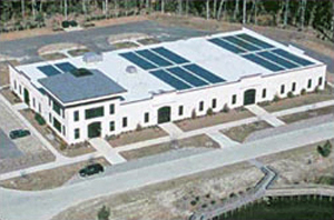 Aerial view of a photovoltaic installation located in an eco-industrial park