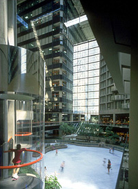 An example of a bridging atrium at the Plaza of the Americas-Dallas, TX