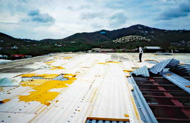 Steel deck where fasteners ran parallel to the steel flanges