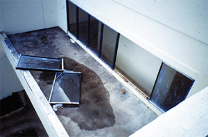 Two complete windows, including their frames, blown out
