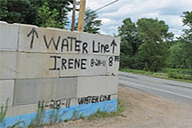 Wall showing the water line from Hurricane Irene