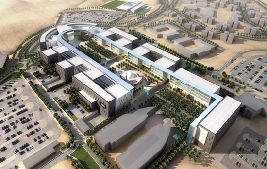 Overview rendering of the Medical School in Jeddah, Saudi Arabia that will be built. All of the buildings on this campus will be connected