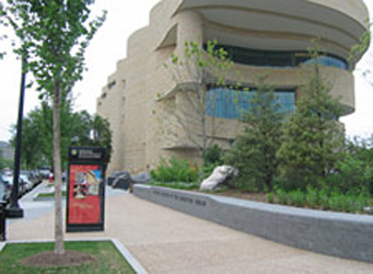 Raised planters as vehicle barriers outside the American Indian Museum, Washington, DC
