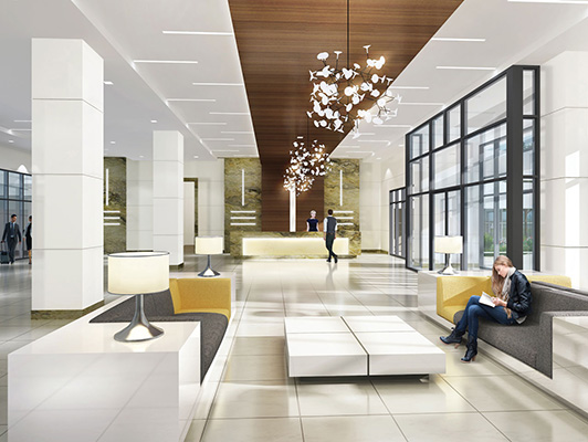 lobby space featuring light-colored and well-lit surroundings and an informal seating area