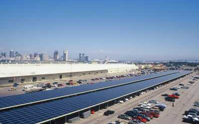 Photo of roof mounted PV on carport, North Island Naval Base, San Diego, CA