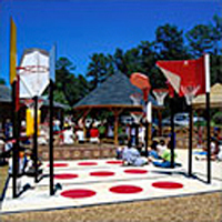 Playground Hard Surface Zone showing a red polka-dot surface for sidewalk games. It also features the game Bankshot Basketball