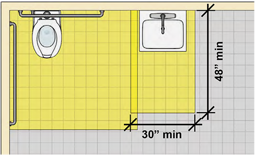 Single User Accessible Toilet Room Lavatory Clearance example