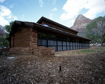 Zion's Visitor Center showing Trombe wall and clerestory windows.