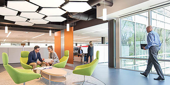 Meeting space with natural daylighting and views at Saint Gobain CertainTeed North American Headquarters