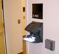 biometric hand scanner at the entry to a biosafety laboratory