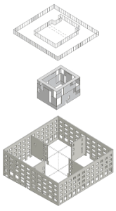 Spatial diagrams of the Wieden + Kennedy Ad Agency building showing three levelsof the structure.