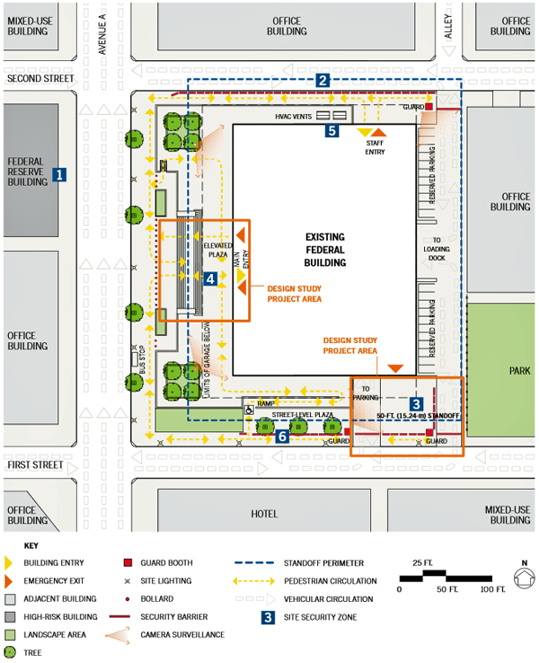 drawing of the existing conditions-site context plan of single building renovation in an urban location