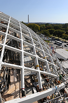 constructing dove shaped roof elements on the the Institute of Peace, Washington DC