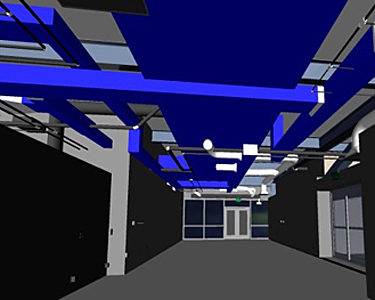 virtual HVAC duct layout above the ceiling, VA Clinic Mecklenburg County, NC