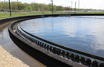 View of wastewater emptying into treatment pool