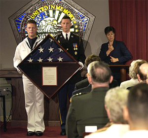 Flag presentation during dedication of new stained glass window, Pentagon Chapel, September 11, 2003